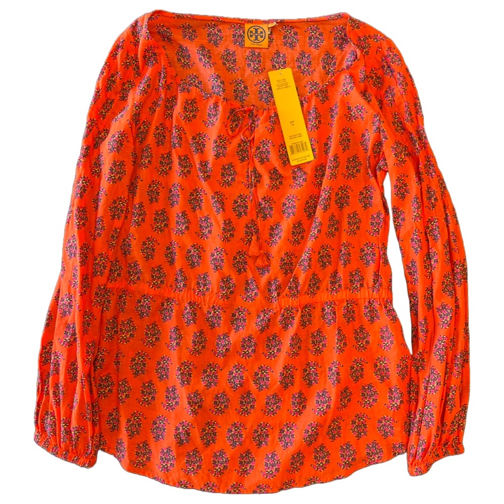 New TORY BURCH 100% Cotton Red Peasant Blouse/Tunic Top Size 12 NWT